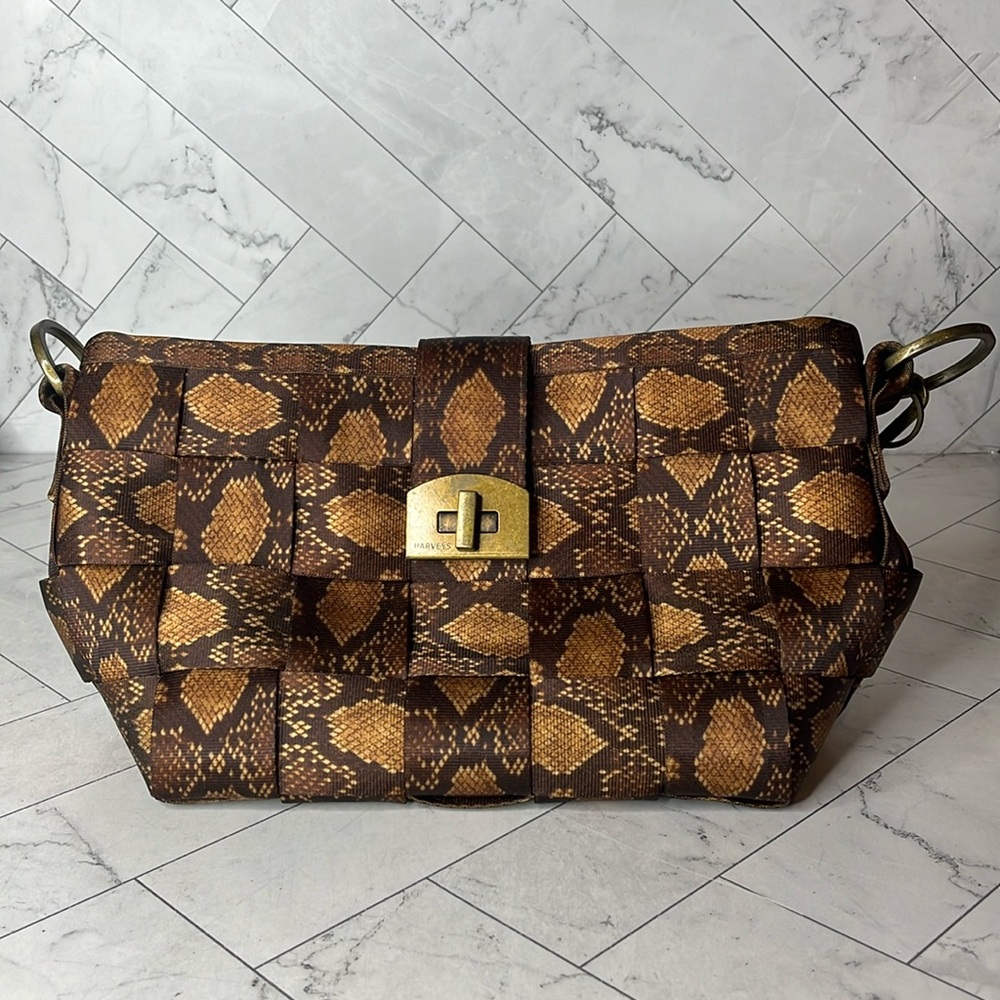 Harveys SeatbeltBag Carriage Snake Print Handbag Bronze Hardware Removable Strap